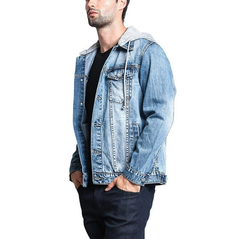 Victorious Men's Hoodie Layered Distressed Denim Jacket with Victorious Men's Hoodie Layered Distressed Denim Jacket with