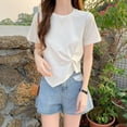 thumbnail image 5 of Blusa de cintura alta de manga corta para mujer, camisa Irregular suave y única llamativa para mujer, 5 of 5