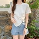 thumbnail image 5 of Camisa irregular blanca para mujer, diseño único llamativo, blusa de manga corta con cintura alta y talla XL, 5 of 5