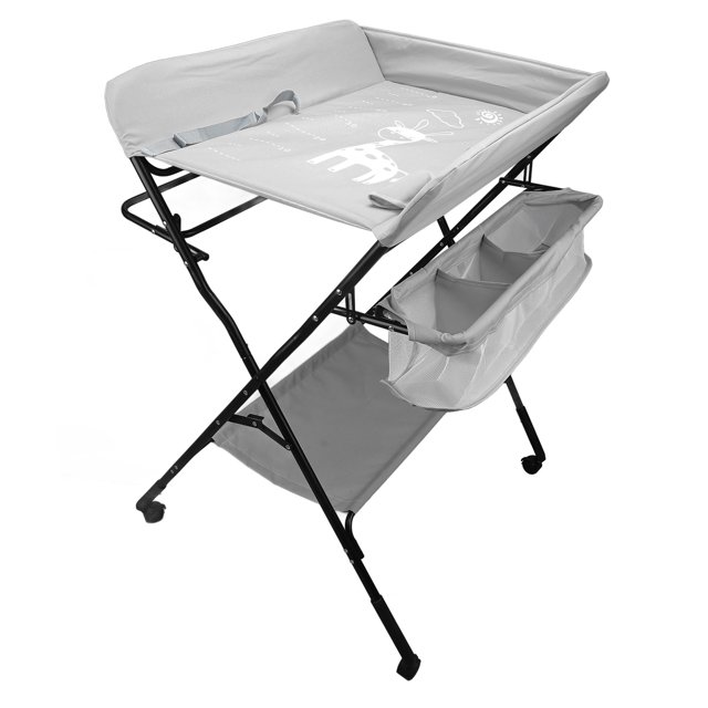 Cambiador de pañales portátil plegable Nikou con ruedas altura ajustable organizador móvil color gris