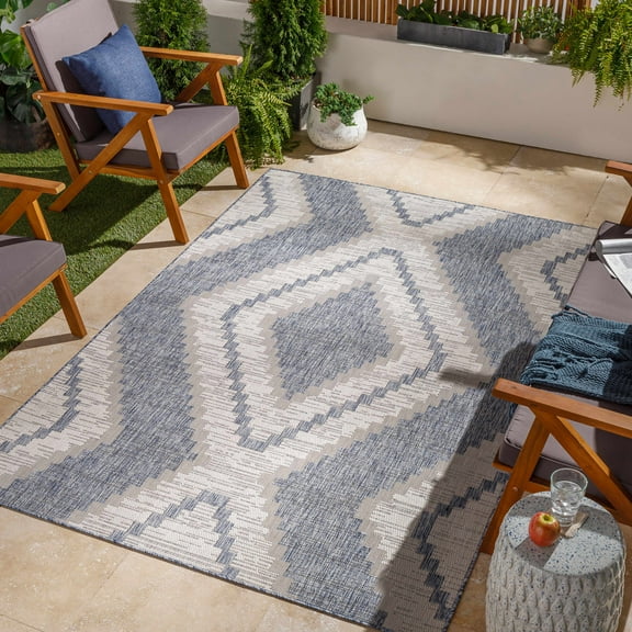 BoutiqueRugs Bawcomville Southwestern Area Rug - Outdoor Safe - Pale Blue, Tan, Navy - 18" x 18" Sample