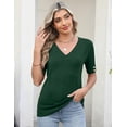 thumbnail image 3 of Jersey AKEWEI Blusas de punto de manga corta con cuello en V para mujer, 3 of 5