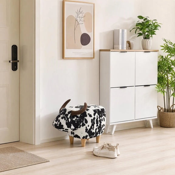 Jivora 25.25" Animal Ottoman, Cow Shaped Footstool, Modern Accent Stool Home Decor