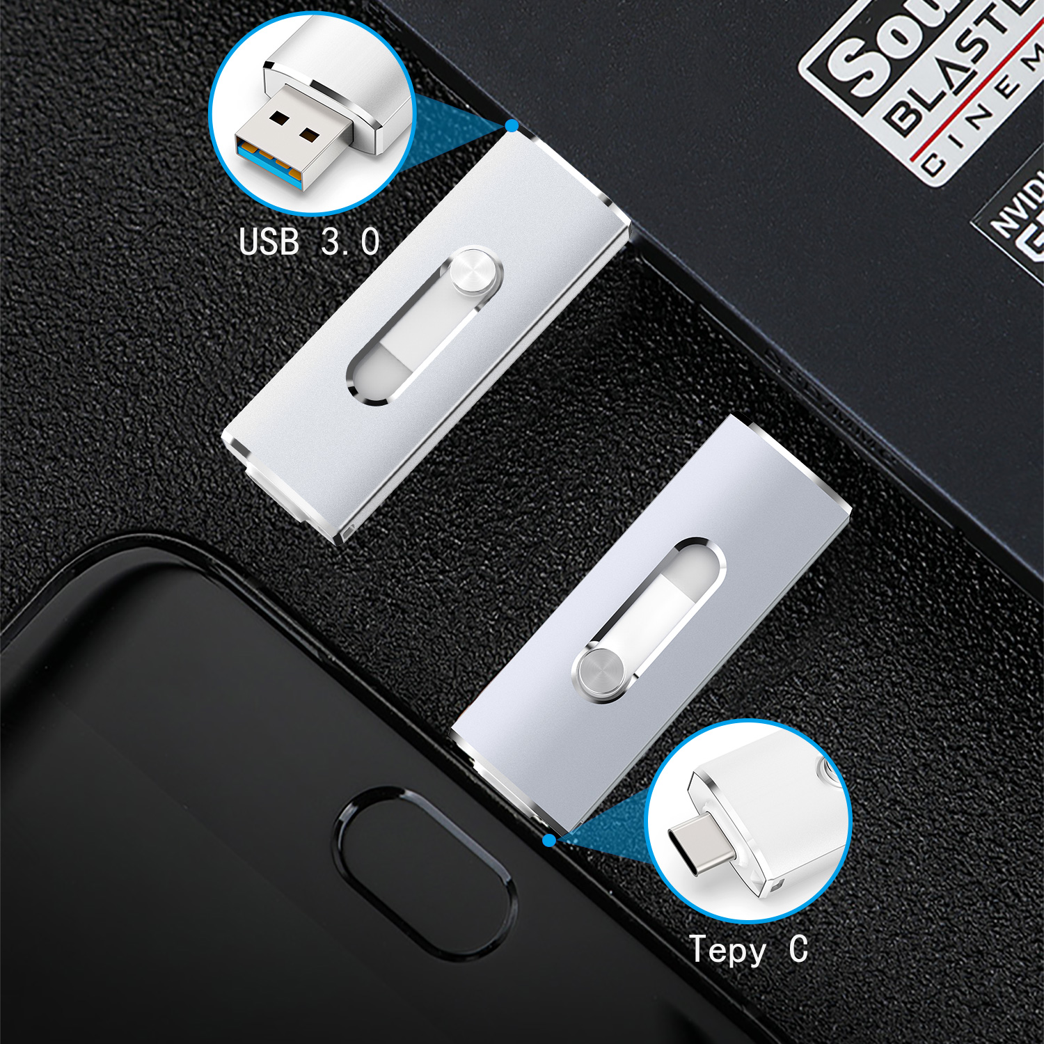 KEXIN 256GB USB 3.0 Dual Port Flash Drive photo 3