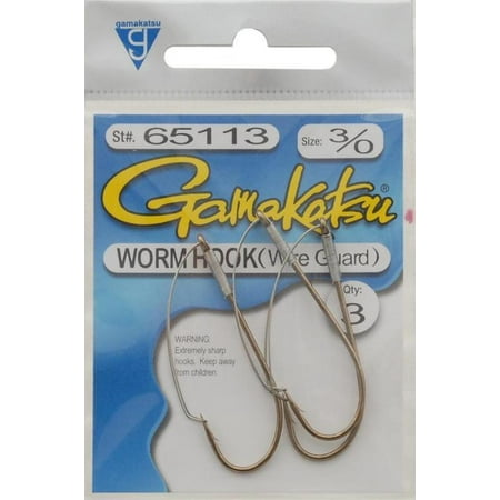 Gamakatsu 65113 Worm Hook with Wire Weed Guard, Size 3/0, Needle