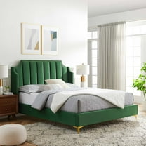 Modway Daniella Performance Velvet Queen Platform Bed in Emerald Green