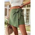 thumbnail image 4 of Women'S Summer Mini Wrap Shorts Knot High Waist Belted Skorts Zipper Casual Loose Skirt Green S, 4 of 8