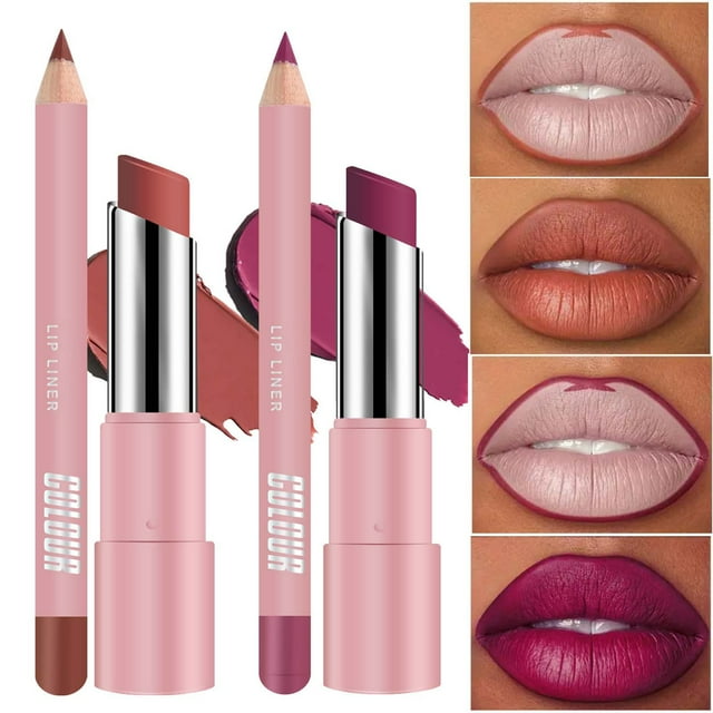 Set de Labial y Delineador de Labios Mate de Larga Duración 24h Waterproof No Desvanece Hidratante con Brillo Aplicación Fácil | Color Suave | Brillo Multiusos | Labial 3g + Delineador 0.6g