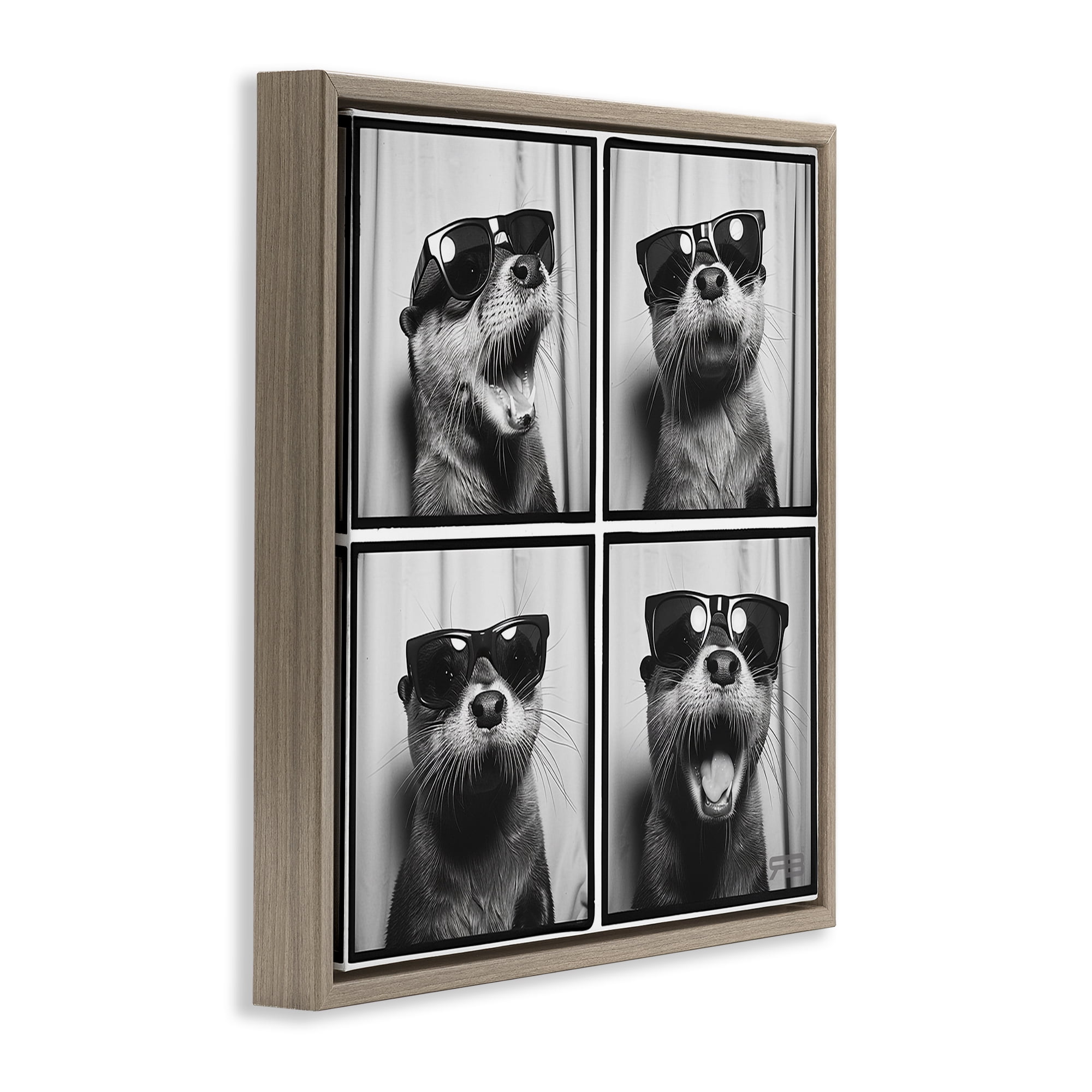 Stupell Industries Fun Sunglasses Otter Animals Painting Brown Floater Framed Canvas Art Print Wall Art, 18 x 18