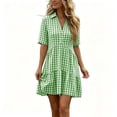 thumbnail image 2 of Women's Casual Plaid Linen Short Sleeve Button Front Dress with Lapel Collar, 2 of 7