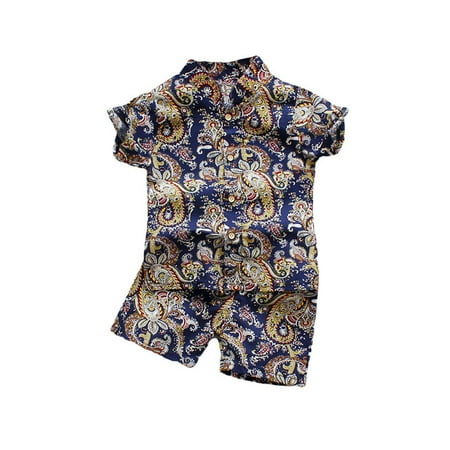 

QWERTYU Infant Baby Toddler Child Boy 2PCS Short Sleeve Floral Shirts and Shorts Set Clothing Set Summer Outfit Beach Blue