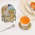 thumbnail image 6 of 6 Pcs Drink Coasters with Holder 3.94in Woven Coasters for Drinks Cat Lies in The Sunflowers Coaster Set for Protection Table, 6 of 7