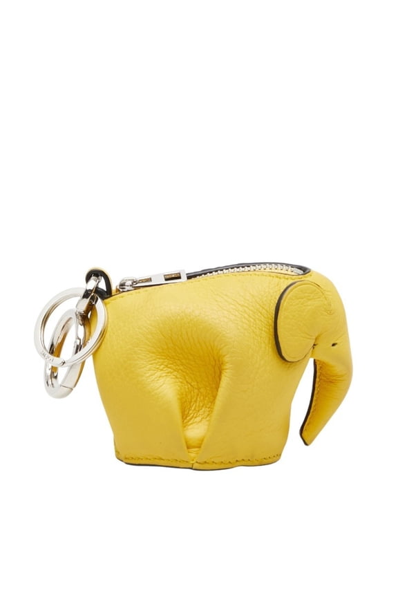 Pre-Owned LOEWE Elephant Wallet/Coin Case Charm Key Ring Yellow Leather Women's