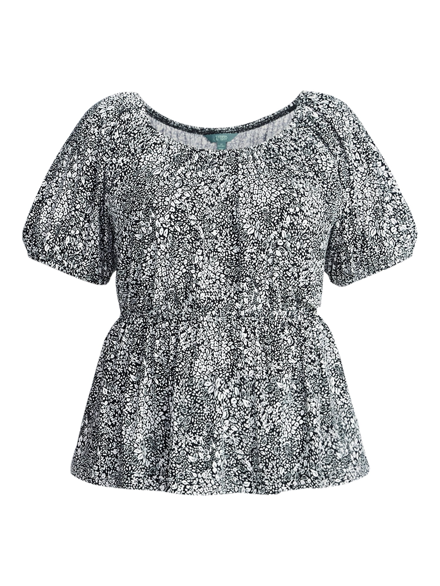 Terra & Sky Women's Peplum Top with Short Puff Sleeves, Sizes 0X-5X