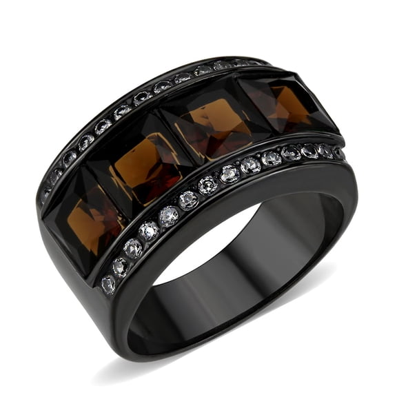 Black Stainless Steel Ring with Synthetic in Brown for Women Brown Stone Color Style TK3746 Size 10