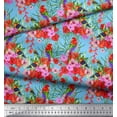 thumbnail image 2 of Soimoi Blue Poly Georgette Fabric Laceleaf & Macaw Parrot Bird Decor Fabric Printed BTY 42 Inch Wide, 2 of 3