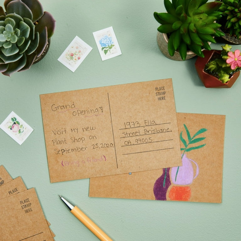 100 Pack Bulk Kraft Paper Blank Postcards for Mailing, Wedding