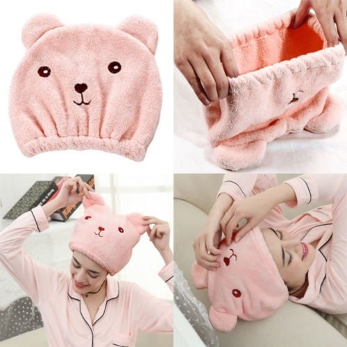 Fashion Bear Bath Towel Hair Dry Hat Shower Cap Strong Absorbing Hair Cap Towels