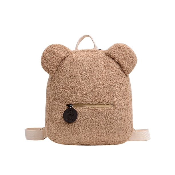 Mochilas de hombro de viaje con forma de oso de dibujos animados para estudiantes de lana de otoño