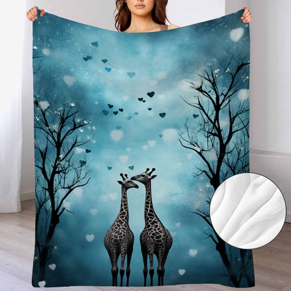 Cozy Giraffe Flannel Throw Blanket – Soft, Lightweight, All-Season Comfort with Romantic Heart Tree Design for Couch, Bed, or Office – 280GSM Polyester Blend, Nature-Inspired Wildlife Theme, Giraffe