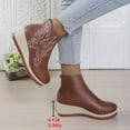 thumbnail image 4 of BLTIBY Ankle Boots for Women Chunk Wedge Western Embroidered Round Toe Comfort Short Boot Retro Leather Casual Back Zipper Brown 38, 4 of 8