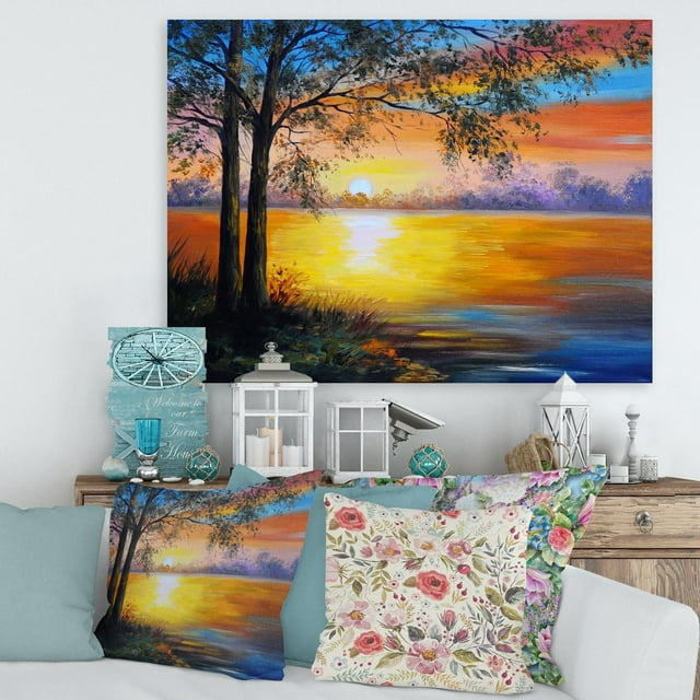 Designart Arbre du soir près du lac Art mural sur toile