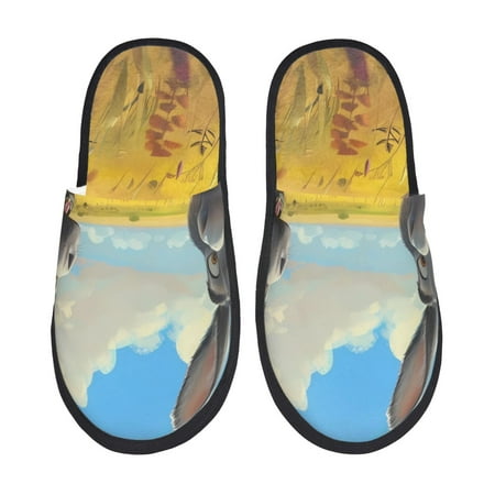 Balery Funny Countryside Donkey Slient Indoor Furry Fleece Comfort House Shoes Soft Non-Slip Home Shoes Cotton slippers House Slippers-- Large