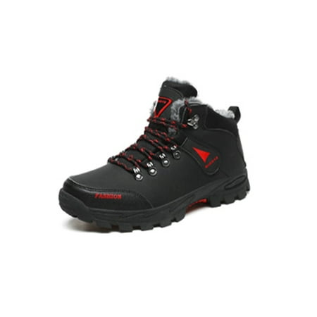 

Ymiytan Men Snow Boots Waterproof Hiking Boot Plush Lined Warm Booties Trekking Ankle Bootie Non-Slip Faux Fur Winter Shoes Black 6.5