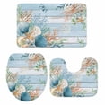 thumbnail image 2 of Marine Life Bathroom Rugs Set Shell Coral Eucalyptus Leaves Blue Wood Grain Non Slip Absorbent Soft Bath Mats 3 Piece Set with Bathroom Rug, U-Shaped Floor Mat, Toilet Seat Cover Large Size, 2 of 9