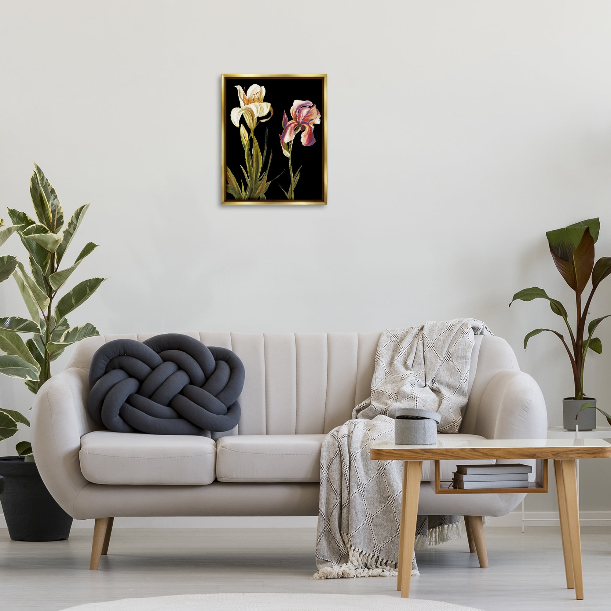 Stupell Industries Alluring Iris Blooms Botanical & Floral Painting Gold Floater Framed Canvas Art Print Wall Art, 17 x 21