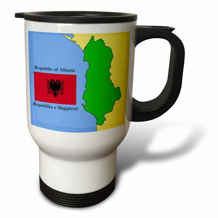 

Flag and Map of Albania with Republic of Albania printed in English and Albanian. 14oz Stainless Steel Travel Mug tm-44026-1