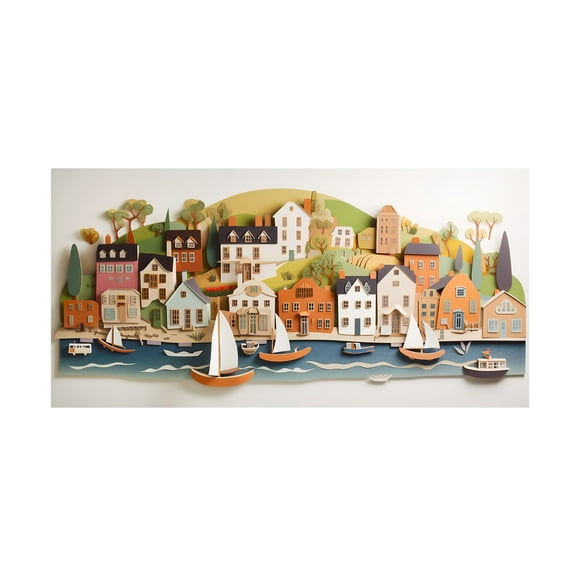 Canvas Wall Art - Ray Heere 'Paper Art Coastal Scene 24' Wall Art for Living Room, Bedroom, or Office Décor by Trademark Fine Art - 19 x 10 Inches