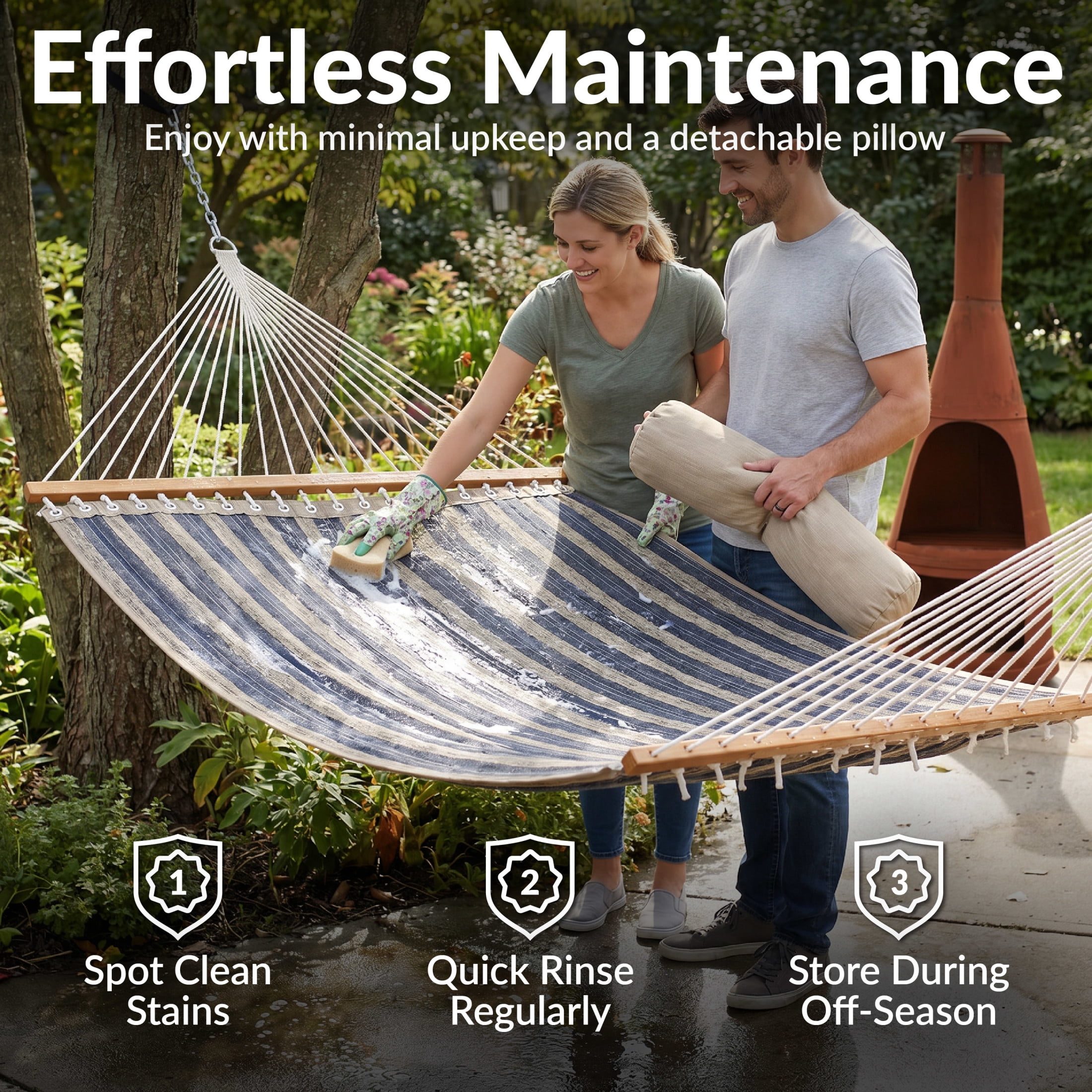 Sunnydaze 2-Person Quilted Polyester Spreader Bar Hammock, 450 lb Capacity - Mountainside