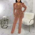 thumbnail image 2 of Mardi Gras Outfits Women'S Elegant Waist V Neck Flared Peplum Dress With Glittery Details For A Line Silhouette Pink XXL, 2 of 4