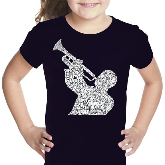 LA Pop Art Girl's Word Art T-shirt - ALL TIME JAZZ SONGS