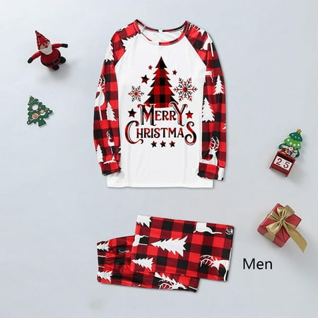 

Steady Christmas Pajamas Kids Men s Christmas Plaid Print Family Matching Long-Sleeved Top + Pants Set