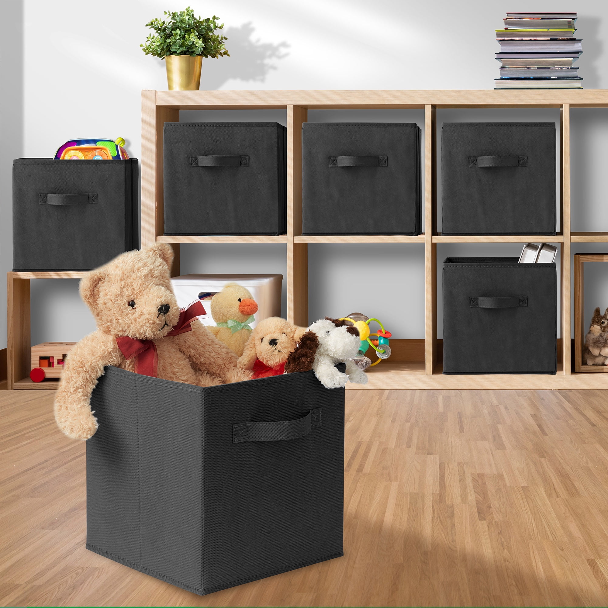 Casafield Set of 12 Fabric Storage Cube Bins, Black - 11" Collapsible Foldable Cloth Baskets for Shelves and Cubby Organizers