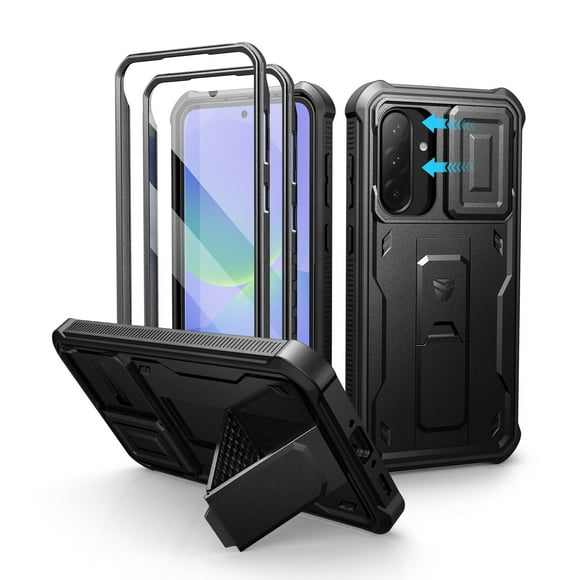 Dexnor for Samsung Galaxy A36 5G Phone Case, [2 Front Frame] [Bulit-in Slide Camera Cover & Kickstand] Heavy Duty Military Grade Protection Shockproof Case with Screen Protector, 6.7 inch Black