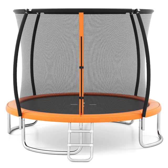 Gymax Outdoor Trampoline w/Safety Enclosure Net & Anti-Rust Galvanized Steel Frame Orange