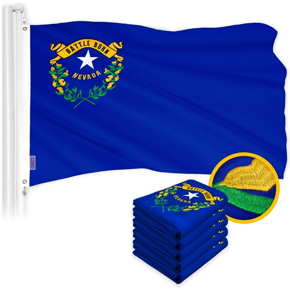 G128 5 Pack: Nevada NV State Flag | 3x5 Ft | ToughWeave Series Embroidered 300D Polyester | Embroidered Design, Indoor/Outdoor, Brass Grommets