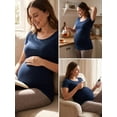 thumbnail image 5 of Yawrut Round Neck Maternity T-Shirt, Soft Stretchy Ruched Pregnancy Top, Casual Short Sleeve Maternity Tee for All Trimesters, Daily Home Work Pregnant Shirts, 5 of 9