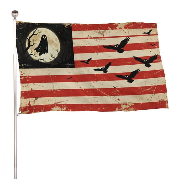 Vintage Halloween Flag 2x3 Ft Single‑Sided Outside, Full‑Moon Design Outdoor House Flag for Yard Decor