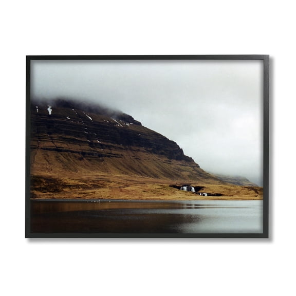 Stupell Industries Lake Side Cliffs Looming Fog Plateau Landscape Photograph Black Framed Art Print Wall Art, Design by Lynann Colligan