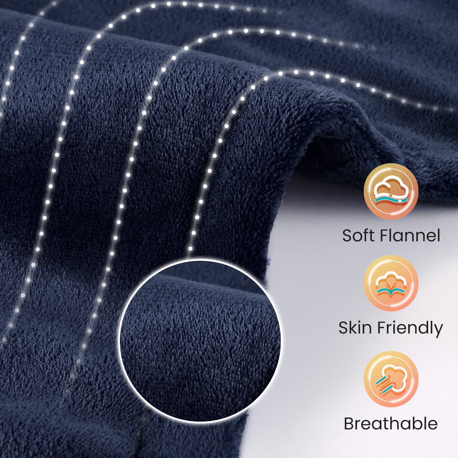 MaxKare 24"×33" Heating Pad with Vibration, 3 Heating Levels & 2 Vibration Mode 3 Massage Intensive, Navy Blue