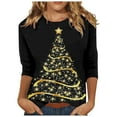 thumbnail image 2 of Delliss Womens Tops Long Sleeve Fall Women's Round Neck Christmas Print 3/4 Sleeve Sweatshirts Top, 2 of 4