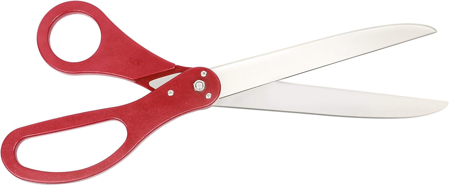 SCS Direct Giant Ribbon Cutting Scissor Set with Red Ribbon Included - 25" Extra Large Scissors - Heavy Duty Metal Construction for Grand Openings