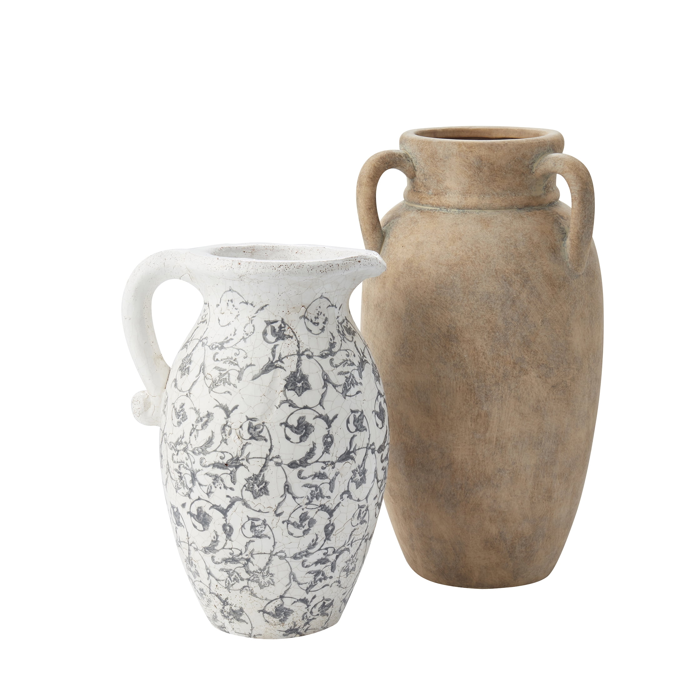 My Texas House 9" Ivory Scroll Pattern Ceramic Pitcher Vase