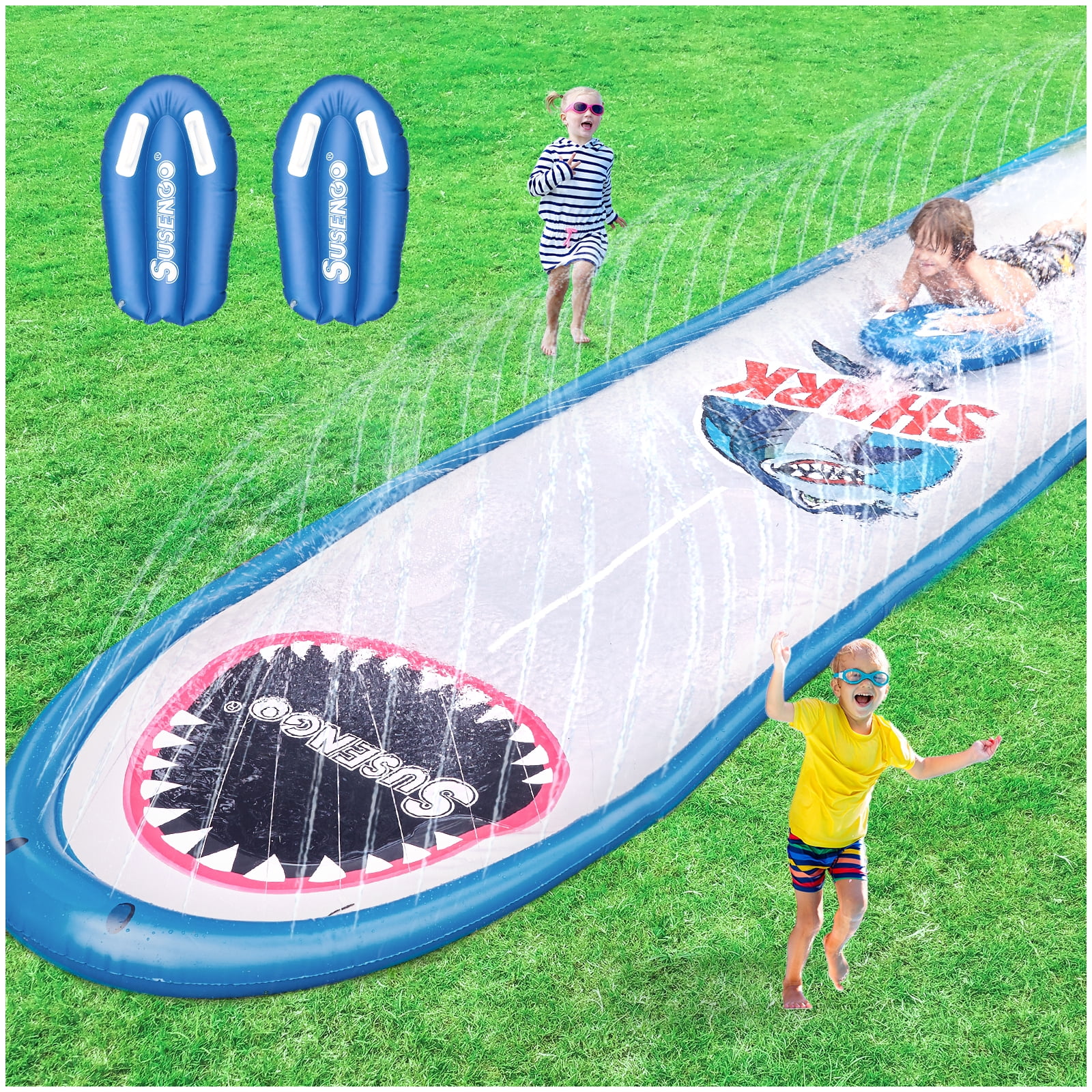 Inflatable Lawn Water Slide with 2 Bodyboards, 15.7x4.3ft Slip n Slide