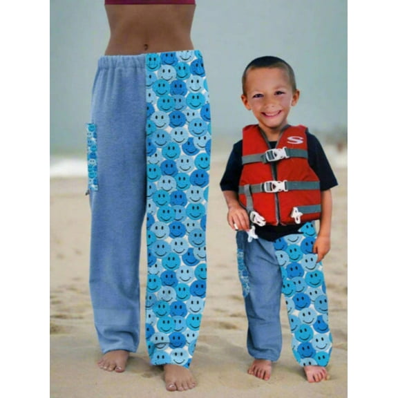 Towel Pants for Swimmers  Cotton Terry Towel Pants  Beach Coverup  Resort Wear  Swim wear - Blue Smiley Face Pattern