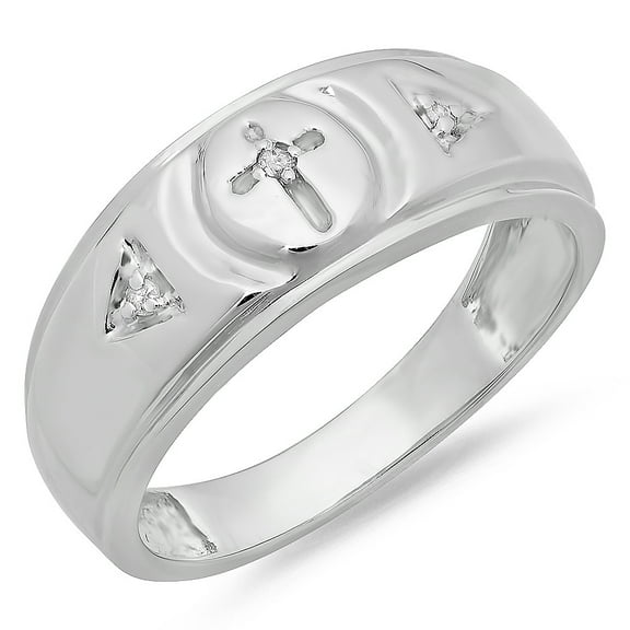 Dazzlingrock Collection 0.04 Carat (ctw) Sterling Silver Round Diamond Men's 3-Stone Anniversary Cross Wedding Band, Size 8.5